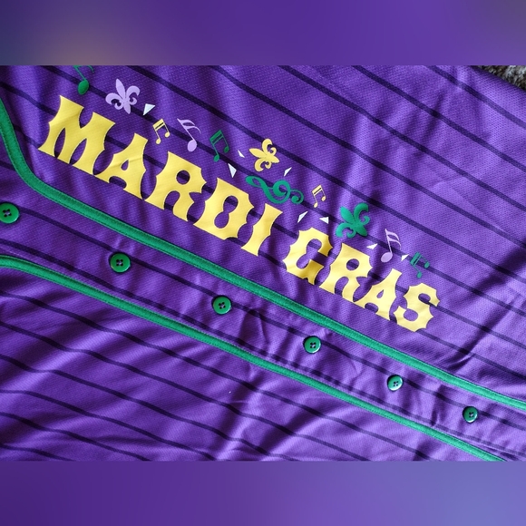 Mardi Gras Pinstripe Graphic Baseball Jersey Shirt Medium - Picture 7 of 14